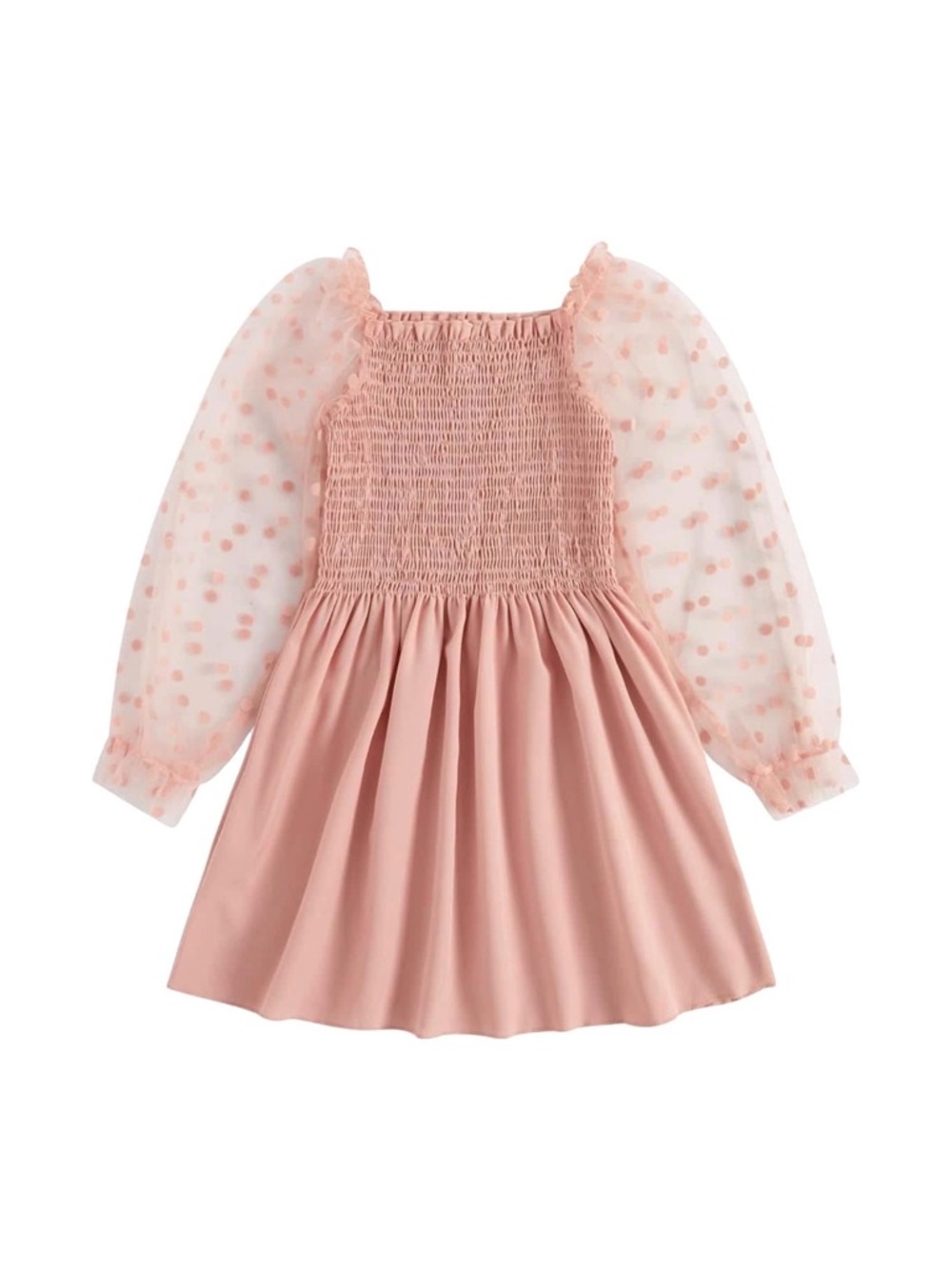 Toddler Girl Sheer Puff Sleeve Smocked Pink Dress, size 110